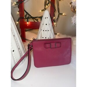 Coach Pink Saffiano Leather Bow Wristlet Clutch Wallet Purse